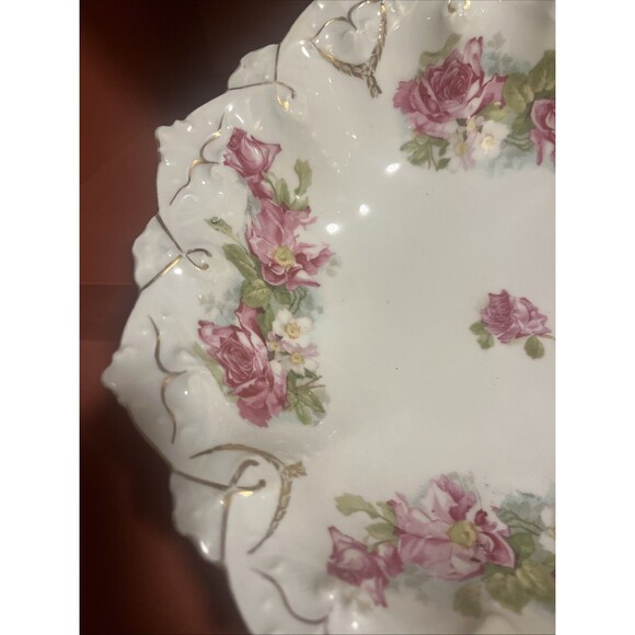 Antique MZ AUSTRIA Hand Painted Bowl Pink Roses Embossed Mold Victorian - Picture 6 of 8
